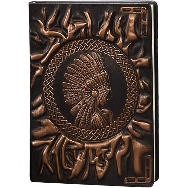 A6 Vintage Lærjournal Embossed Dagbok Notatbok, Linjert, Passer for fyllepenn, Ligger flatt 100 ark