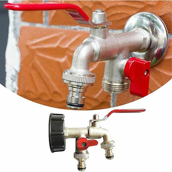 1/2 Have Dobbelt Hane, 1000L Tankhane Ibc Vandtank Adapter Regnvandopsamlerhane, Dobbelt Messing PP Hane Grovgevind 60MM S60x6 Ibc Hane