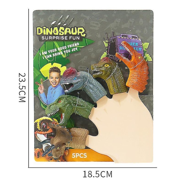 5 kpl dinosauruksen sormenukkeja lapsille, kumiset dinosauruksen pään sormilelut