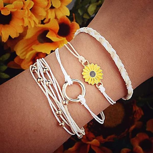 WABJTAM Solsikke Armbånd i Snor - Håndlavet Flettet Reb Charms Boho Surfer Armbånd til Teenagere Piger Preteens Kvinder