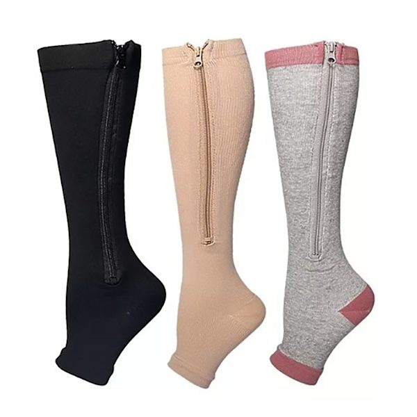 3 par dragkedja kompressionsstrumpor nylon öppna tå kompressionsstrumpor för promenader löpning（XXL）