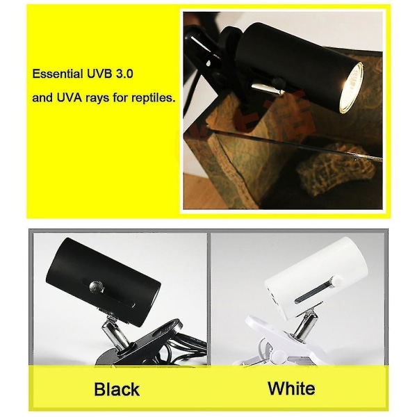 Nytt Hot Uvb + Uva reptillampesett med klips keramisk lysholder Skilpadde basking UV-varmelampe Skilpadder Øgler Belysning（Sort）