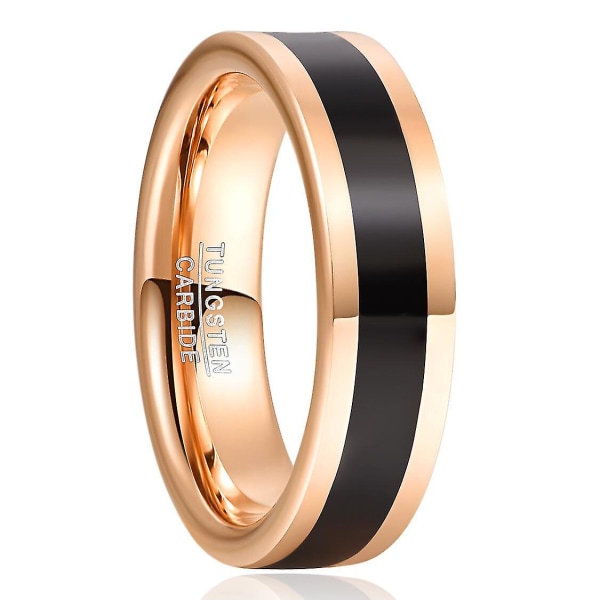 Nuncad 6mm Tungsten Carbide Ring Rosegull Farge Svart Emaljelinje Bryllupssmykker For Menn Beste Gave Engros（11）