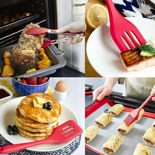 10-delad köksbakningsset i silikon med non-stick-beläggning (svart)