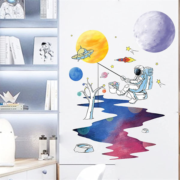 Planet Astronauts Veggklistremerker Fjernet PVC Univers Rom Veggklistremerker for Soverom Stue Barnerom Barnehage Kunstskap NASA Veggdekor M
