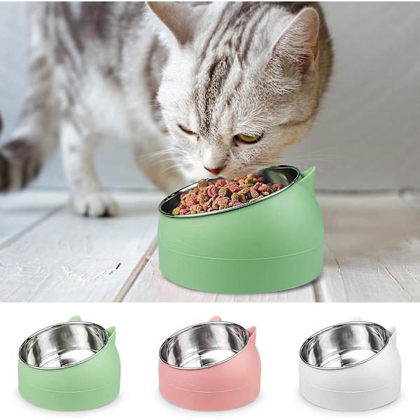 Kattmatskål, Husdjursmatskål, Lutad Rostfri Kattmatskål, Liten Hundskål, Rostfri Kattmatskål Set 400ml (grön)