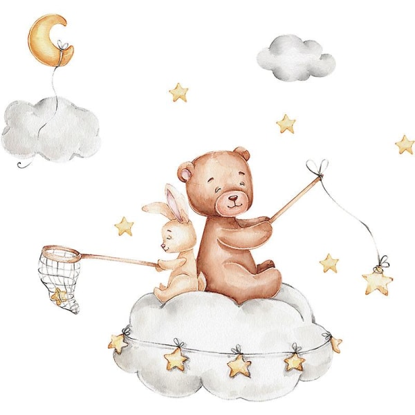 Bear Bunny Star Moon Väggdekal Baby Barnrum Heminredning Tapet, 1 set-30*90CM