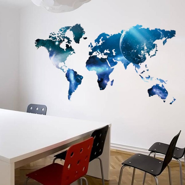 GHYT 3D Blue Planet Verdenskart veggklistremerke Ethvert rom Dackground Home Decor Art Sticker, 1stk