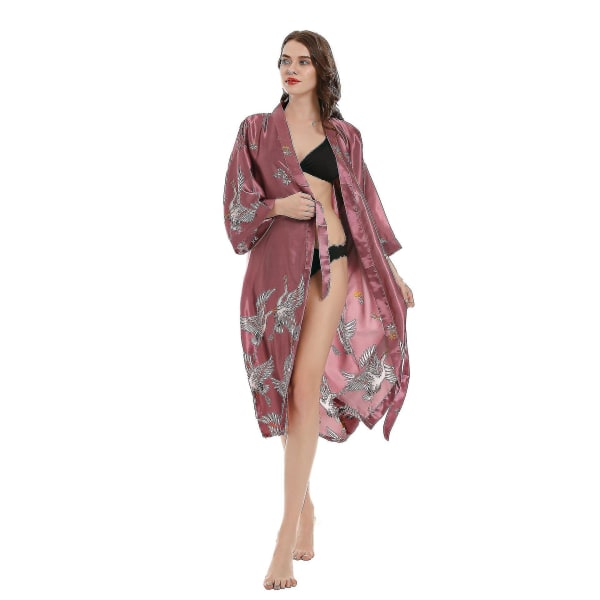 Z Kimono Robe Satin Natttøy Bluse Silkeaktig badekåpe Floral Crane Nattkjole