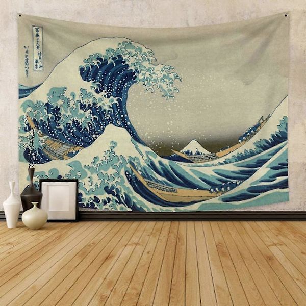 Väggdekor 180x120CM Vågtäcke Havsvågstäcke Den Stora Vågen utanför Kanagawa Katsushika Hokusai Trettiosex Vyer Mount Fuji Väggbonad