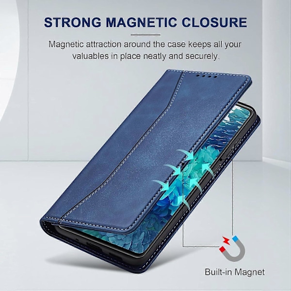 Flip Wallet-fodral för Samsung S20 FE, Läder Magnetiskt Folio-fodral med Kortfack, Stativ - TPU Stötsäkert Hållbart Skyddande Telefonfodral, Blå