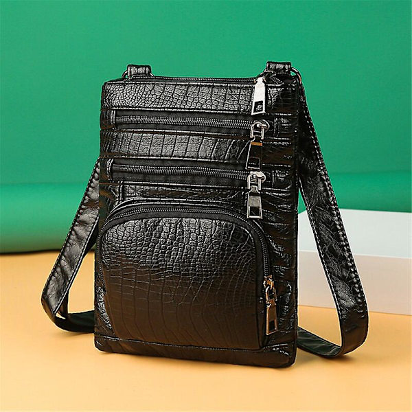 Handväska Multi-fickor Casual Axelväskor Dam Retro Flik Handväska Handväskor Dam Crossbody Väska Mode Lyx Sac A Main Bolsos（Svart）