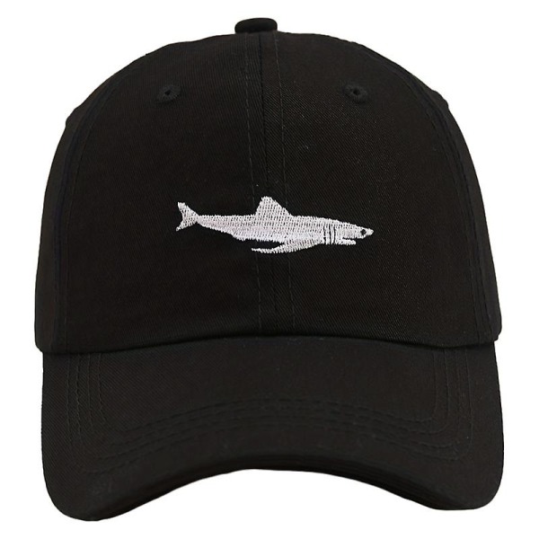 Populär tecknad tvättad broderad haj- cap （svart）