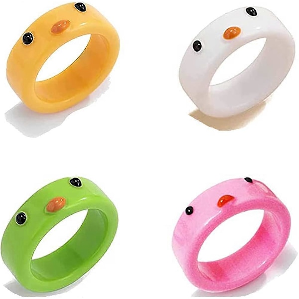4 st Grodringar för Kvinnor Söta Lera Akryl Resin Plast Chunky Vintage Matchande Set Y2k Stackbara Ringar Tonårsflickor Coola Vänskaps Snygga Öppna Smycken