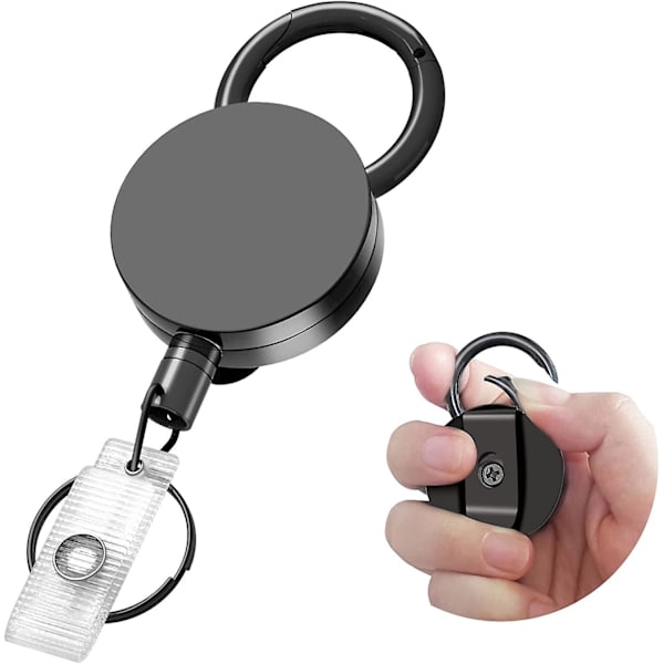 Retractable ID Badge Holder, Heavy Duty Badge Reel with Belt Clip Key Ring with 26.5 Steel Wire Cord