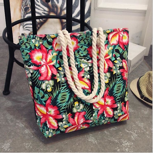 Handväska Mode Vikbar Dam Stor Storlek Handväska Tote Dam Casual Blomtryck Canvas Graffiti Axelväska Strand Bolsa Feminina（Som visas）