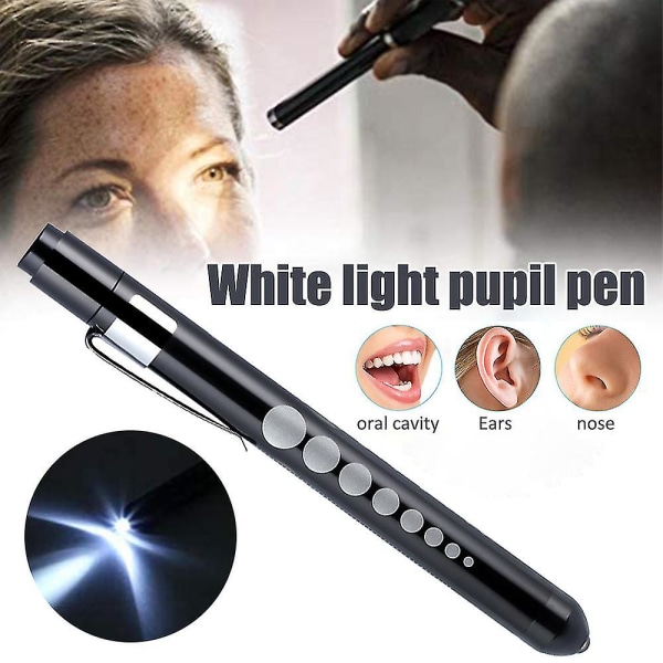 White Light Pupill Pen Diagnostic Light Ficklampa Oral Eye Pupill Light (svart)