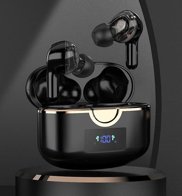 TWS trådlösa Bluetooth-hörlurar Dubbla dynamiska spolar Quad-högtalare Batteridisplay Touch 5.0 Sporthörlurar (Vit)