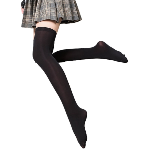1 par hög elastiska ventilerande lätta flickstrumpor Söt japansk stil dam över knä strumpor Streetwear Yuanxi（42，svart）