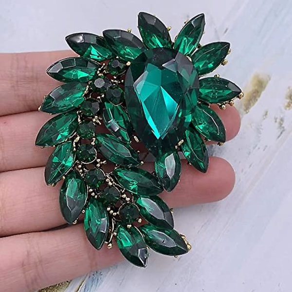 Olivolja spetsig strass röd blad kläder brosch smycken retro grön