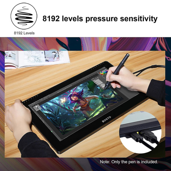 Bosto oppladbar penn digital penn 8192 nivåer trykkpenn med 20 stk pennnyper pennholder（innebygd batteri）