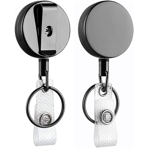 Retraktionsbar rulle med klospänne och klämma för ID-korthållare (2-pack)