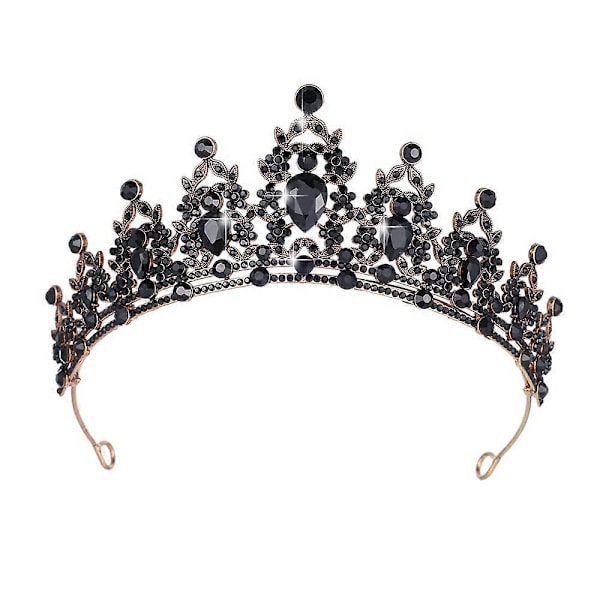 Drottningkrona och Tiara Prinsesskrona för Kvinnor Kristall Hårband för Bröllop, Gotisk Halloween Kostymer Bal Halloween Tillbehör (Svart)
