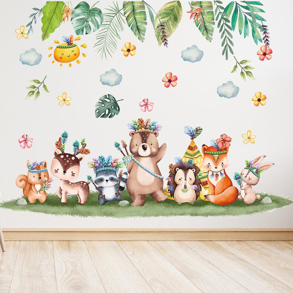 1 st djurväggklistermärke, akvarellväggdekor, djurväggdekor för barn Baby Vardagsrum sovrum