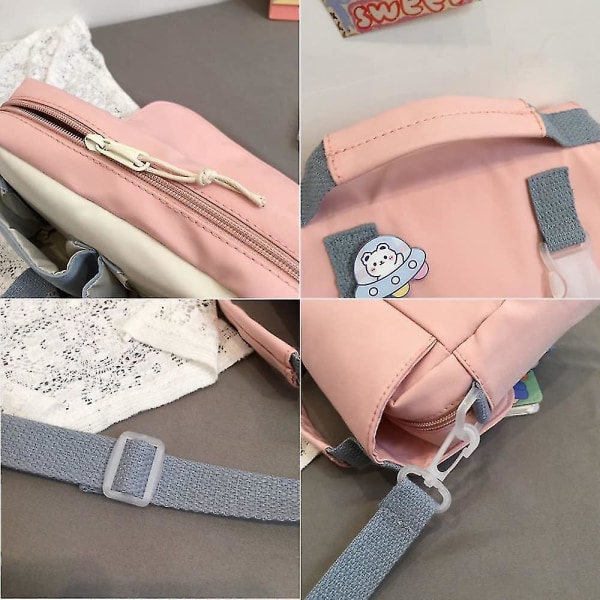 Kawaii olkalaukku söpöillä pinsseillä Kawaii kangaskassi tytöille Koulu Crossbody reppu Casual Fashion (musta) - Snngv