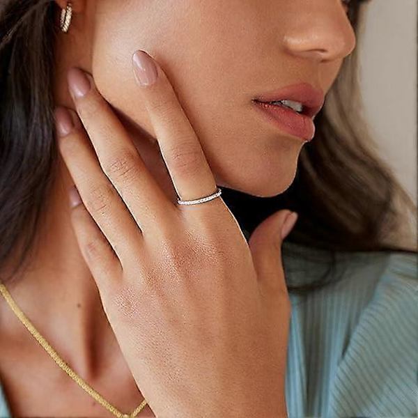 14K Guldförgylld Massiv 925 Sterling Silver CZ Simulerad Diamant Stackbar Ring Evighetsband för Kvinnor (Vitguld-6)
