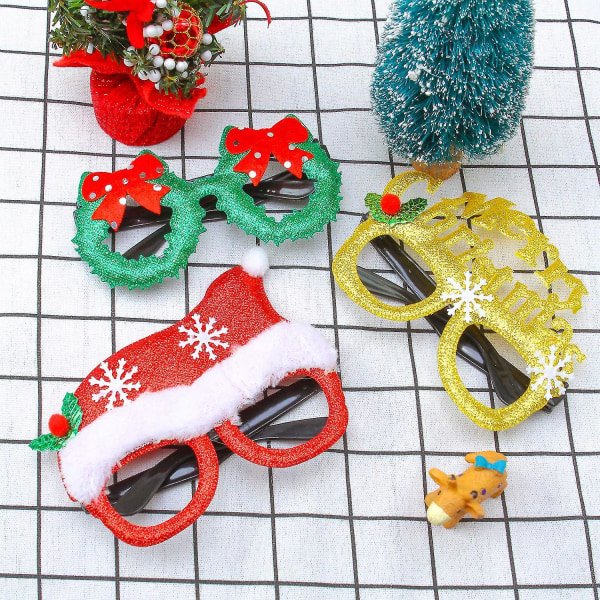 9 Pakke Julefest Glitterbriller Santa Snowman Antlers Briller