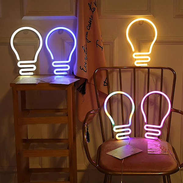 Glödlampformade Neonljus för Sovrumsväggsskylt, Batteri- eller USB-driven Sval LED Neonljusskylt Dekoration, Neonljus för Väggdekoration, LED-skylt för Barnrum