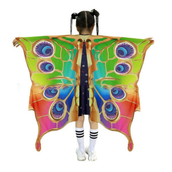 2023 Ny oppgradering sommerfuglkostyme for jenter, sommerfuglvinger Cape Halloween-kostyme Lat som festkjolesett med pannebånd og maske（HD-011，K）