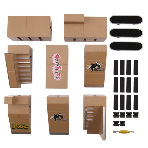 Lasten tuotteet Mini Finger Skateboard Otelauta Park Kit Set Khaki Creative Plastic 41,7 X 27,7 X 10,5 cm Lelut (C, Wood)