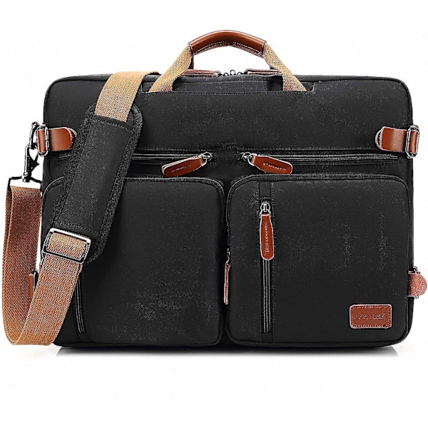 (Nylon Svart, 17,3 tum) Konvertibel Ryggsäck Messenger Väska Axelväska Laptopfodral Handväska Business Portfölj Multifunktionell Reseryggsäck Passar 17,3