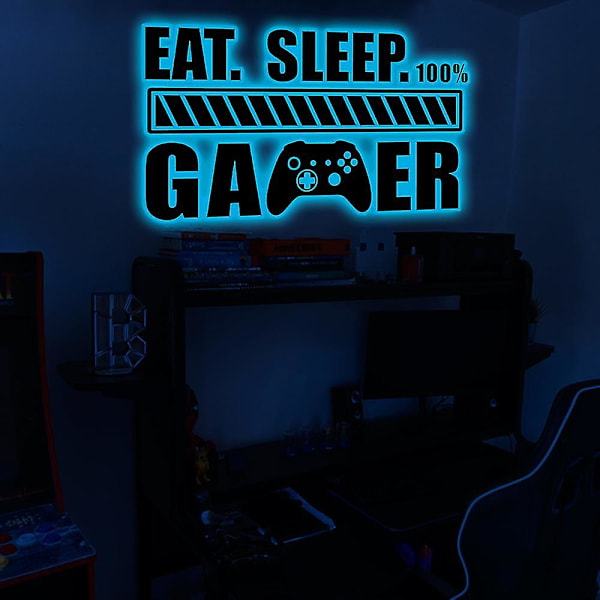 Spelväggdekaler som lyser i mörkret - blå - gamer pojke väggdekaler vinyl videospel väggdekor spelkontroll väggdekaler för pojkars rum barns sovrum hem