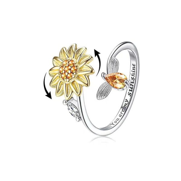 Solsikke Fidget Ring for kvinner Justerbar åpen ring