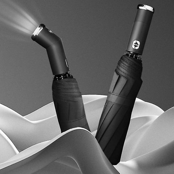 Vindtæt led sol- og regnparaply fuldautomatisk 10 ribben paraplyer med 3-fold dobbelt (sort)