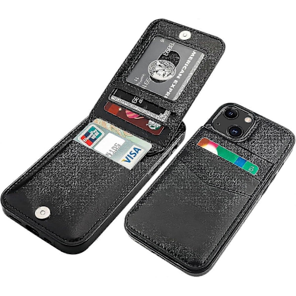 Telefon 13 Fodral Plånbok med Kortfack, Premium Läder Magnetisk Spänne Stativ Robust Skyddande Omslag för iPhone 13 6,1 tum (Svart)