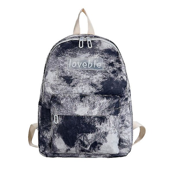 Special-interest Design Tie-dyed Canvas Rygsæk Lille Frisk Casual Rygsæk Til Kvinder（Mørkeblå）