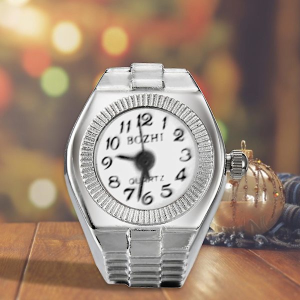 Wabjtam Finger Ring Watch Shape Stretchy Unisex Pointer Round Dial Quartz Watch Ring För Cocktail Party