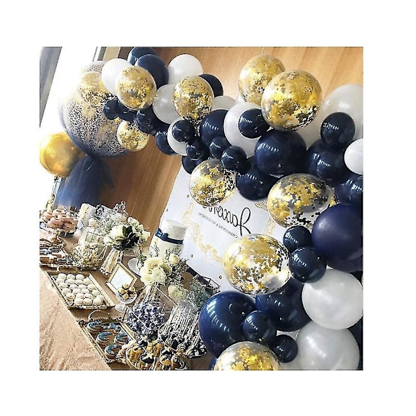 Marinblå födelsedagsprydnader - Grattis på födelsedagen blå guld festballonger för män pojkar B-dag dekor (blå och guld)