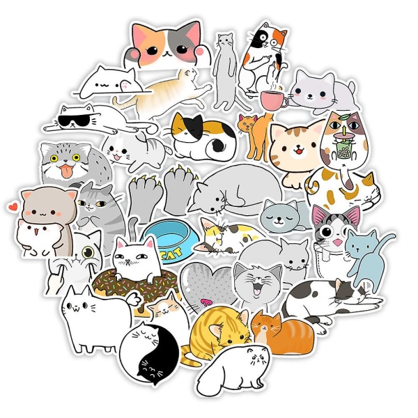 GHYT Cute Cat Stickers for Water Bottles 50PCS, Kawaii Kitten Cartoon Animal Stickers for Scrapbook Laptop Skateboard Car, Waterproof Vinyl Stickers f