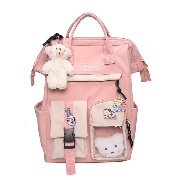 Wabjtam Kawaii Backpack With Cute Accessories Kawaii Pin Large Capacity Girls School Bag Backpack Multi Pocket Hanging Bear (pink), One Size