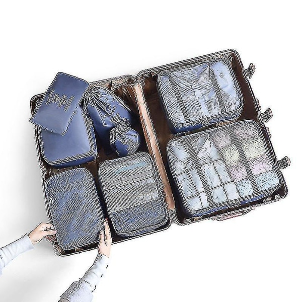 8 stk. rejseopbevaringstasker Tøjopbevaringsposesæt Bagage skopose Organizer taske（Beige）