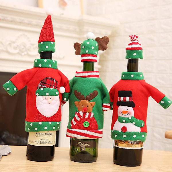 Julvinflaskeöverdrag, Presentpåsar för Julen, Vinflaska, Festkläder, Juldekoration, 3-pack