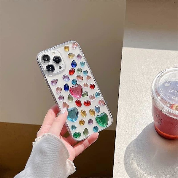 iPhone 14 Pro Max-fodral med färgade diamanter 5D Twinkle Glitter Spark Lyxig Girly Estetisk Personlig Design för Kvinnor