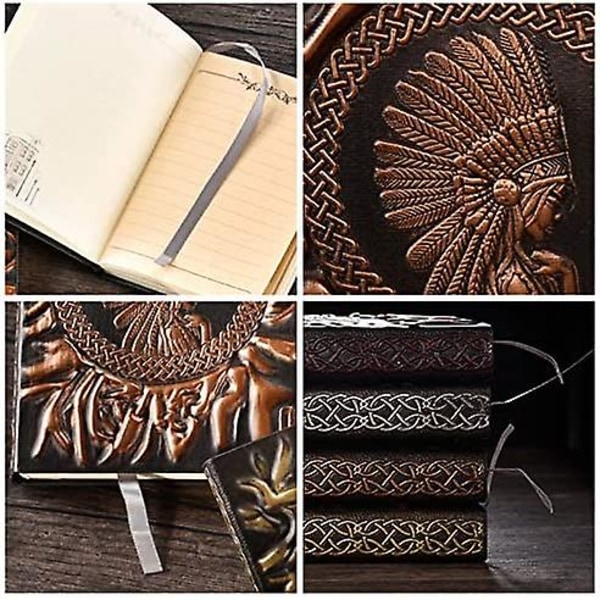 2024,a6 Vintage Læder Journal Embossed Dagbog Notesbog, Linjeret, Fountain Pen Safe, Lay Flat 100 Ark