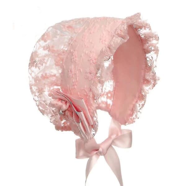 Flickors Bonnet Spetshatt (rosa)