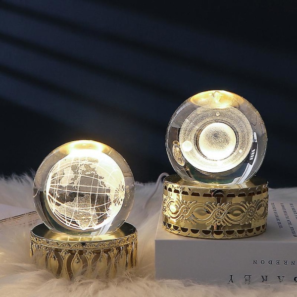 3D indre utskåret LED lysende krystallkule kreativ dekorasjonl- Saturn